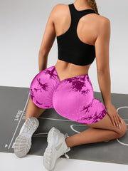 3 PACK Tie Dye Active Wear Shorts, Women Workout Shorts, High Waisted Contour Gym Yoga Biker Shorts, V Back Booty Biker Workout Gym Running Shorts