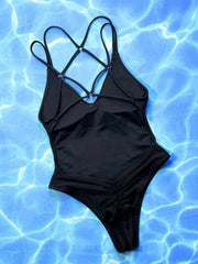 Crisscross V-Neck Sleeveless One-Piece Swimwear