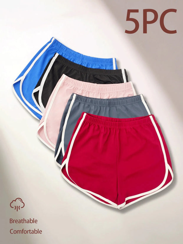 5 PACK-High Waist Drawstring Lounge Shorts Summer Casual Loose Fit Cotton Shorts For Women