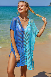 Double Take Openwork Contrast Slit Knit Cover Up