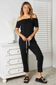 Double Take Asymmetrical Neck Tied Jumpsuit with Pockets